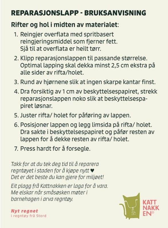 KATTNAKKEN- Reparasjonslapper for regntøy